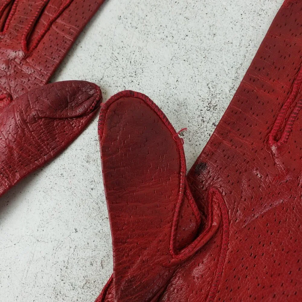 Vintage Ann Taylor Leather Perforated Gloves Red size 6.5